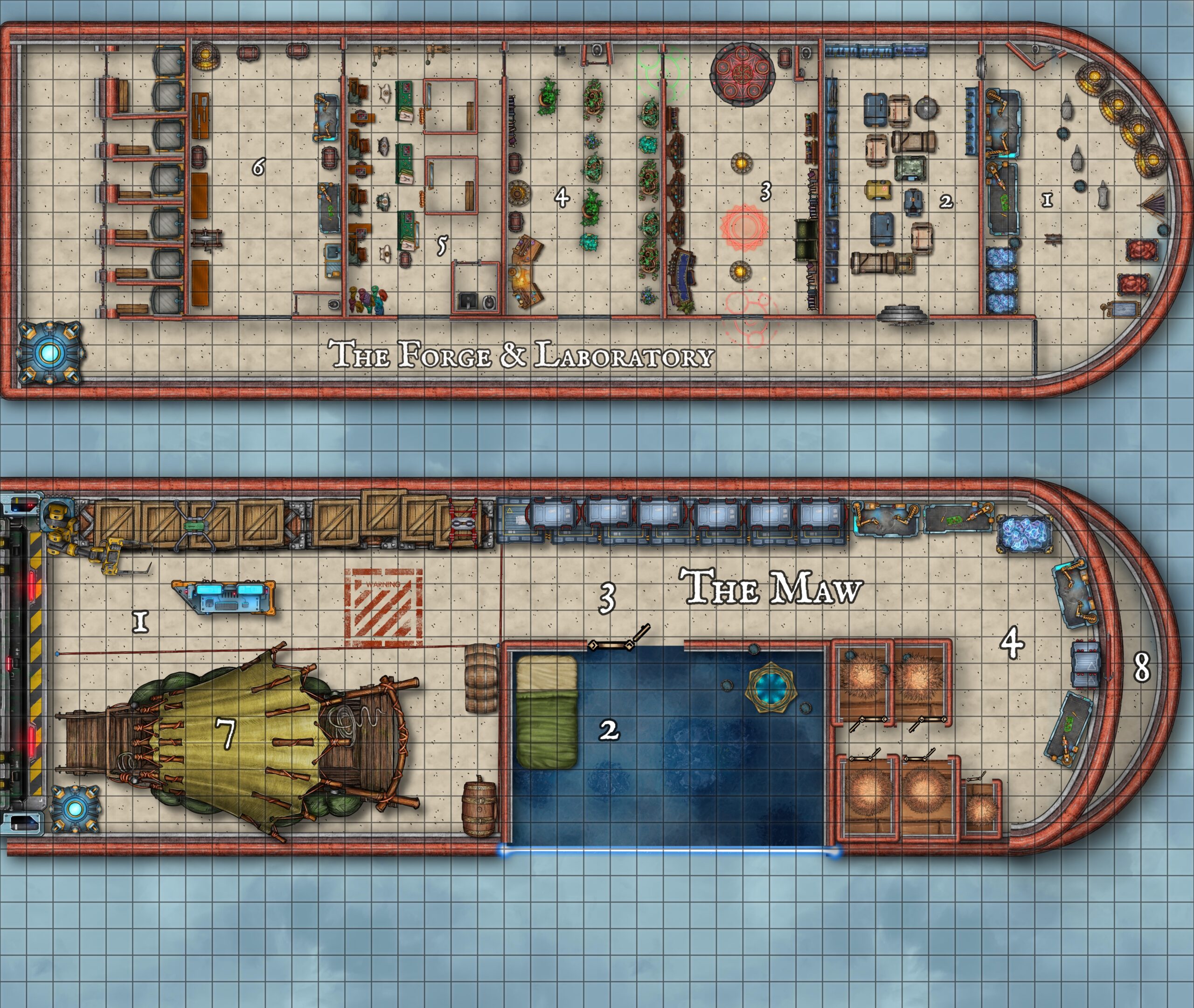 Deck 4 (Forge & Laboratory) and Deck 6 (The Maw)